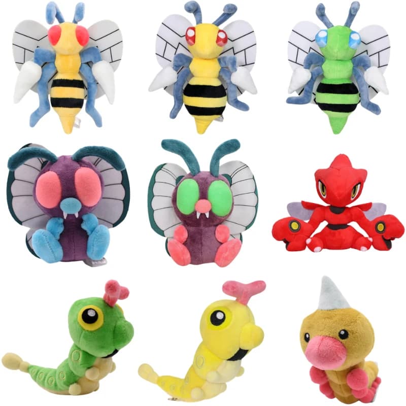 Pokemon Shiny Caterpie Butterfree Beedrill Plush Toys Kawaii Butterfree Ball Scizor Stuffed Animals Soft Peluche Dolls Gifts Kid
