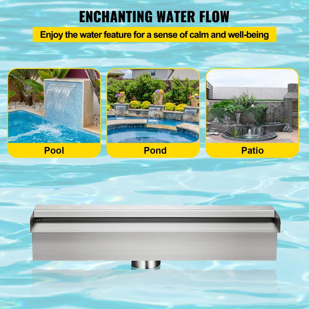 VEVOR Pool Fountain Stainless Steel Pool Waterfall Spillway Pipe Connector Rectangular Garden Outdoor Sturdy Corrosion Proof - 4