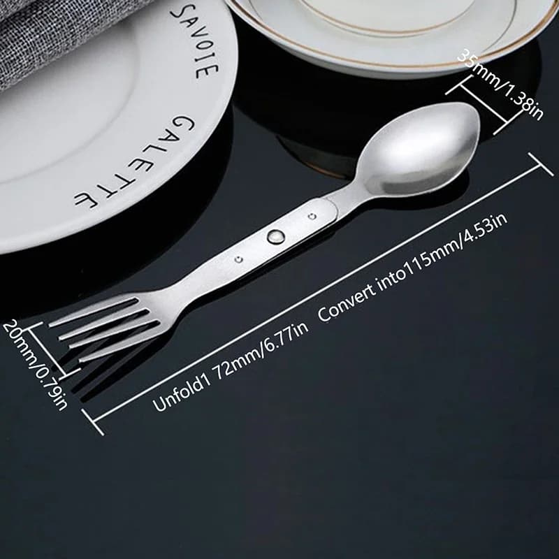 مجموعة أدوات مائدة تخييم خارجية 2 في 1 شوكة وملعقة حلوى محمولة متينة من الفولاذ المقاوم للصدأ شوكة وملعقة صغيرة أدوات مطبخ - 6