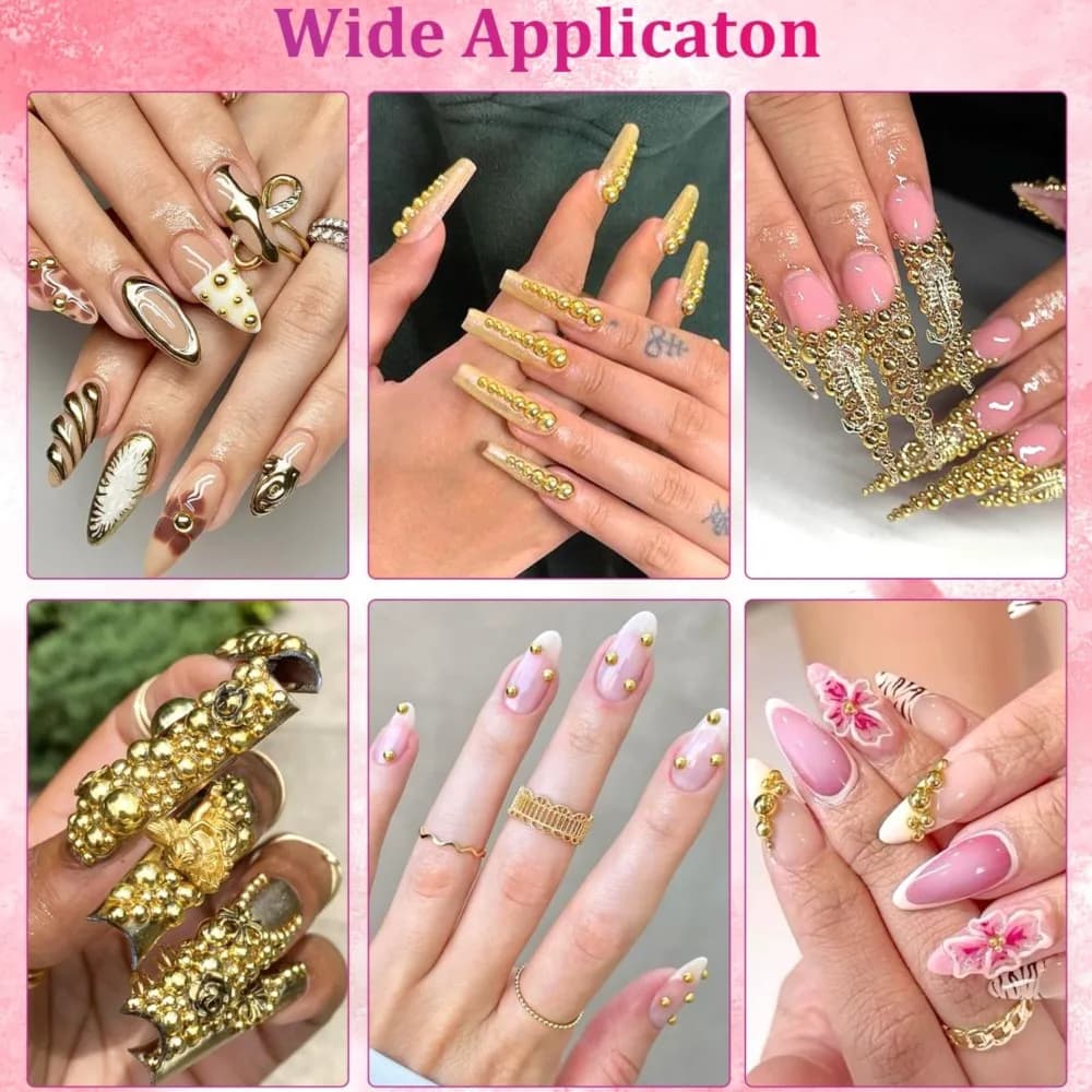 3Pcs/Set Gold Half Round Flatback Pearl Nail Charms - 12Grids Pearls Rhinestone Kits with Pickup Pencil & Tweezer Nail Art Tools - 5