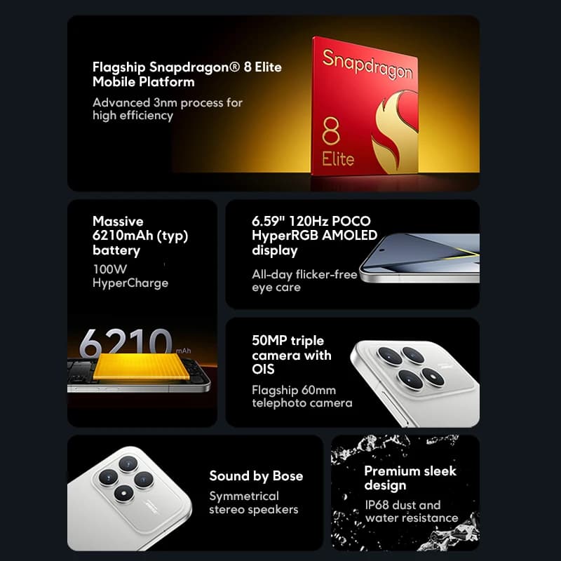 POCO F8 Pro 5G Global Version Smartphone Snapdragon® 8 Elite 6.59" 120Hz POCO HyperRGB AMOLED Display 50MP 6210mAh - 3