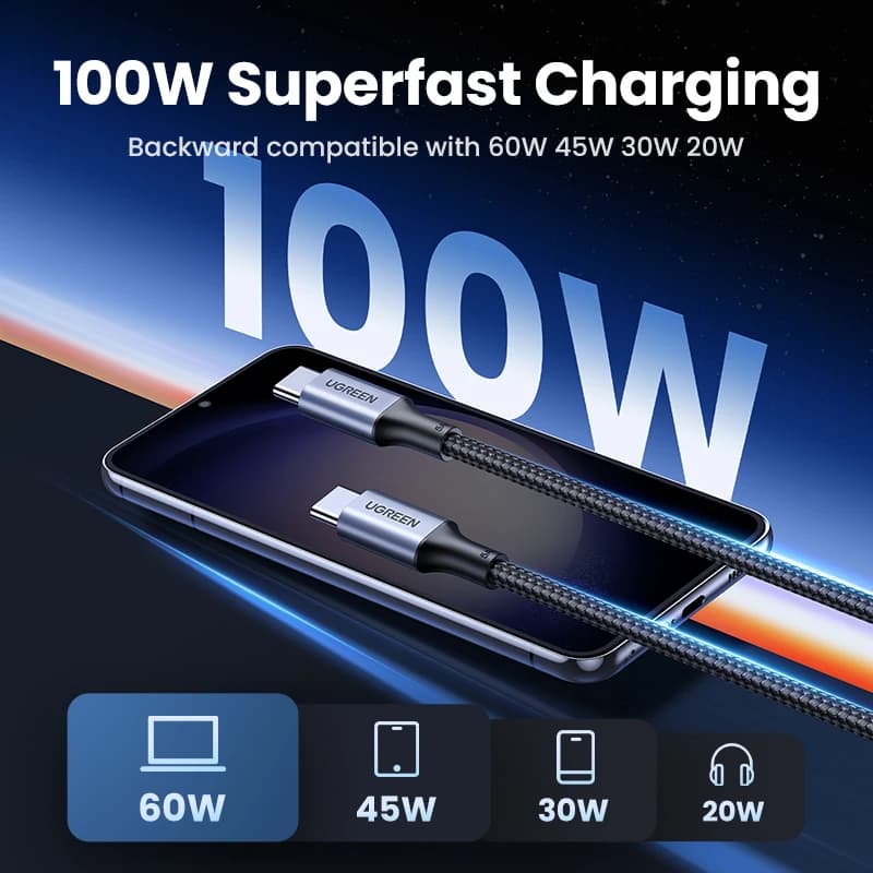 UGREEN 2 Pack USB Type C to USB C Cable PD100W Charging Cable for iPhone 17 16 15 MacBook Xiaomi Samsung Fast Charge USB C Cord - 2