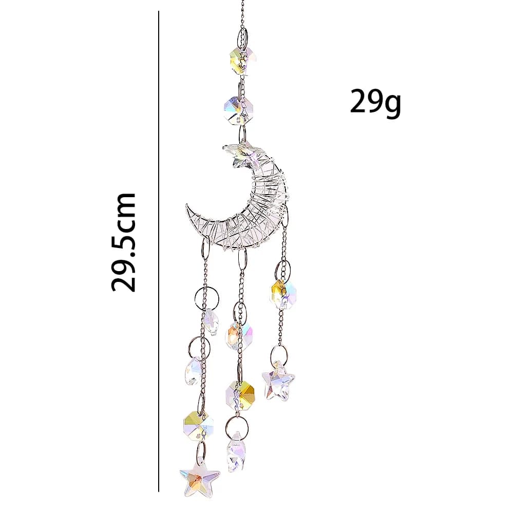 Moon Hanging Crystals Suncatcher Prism Wind Chimes Crescent Star Glass Bead Eye-catching Rainbow Maker Window Pendant Home Decor - 6