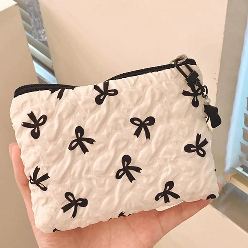 Cute Women Makeup Mini Bag Korean Bow Portable Coin Purse Small Pouch Handbag Kawaii Female Mini Cosmetic Storage Zipper Bag - 4