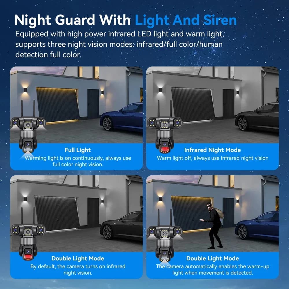 في 380 برو كاميرا IP واي فاي خارجية 12 ميجابكسل 6K عدسات ثلاثية شاشات ثلاثية مراقبة فيديو أمنية رؤية ليلية مقاومة للماء كاميرات CCTV - 6