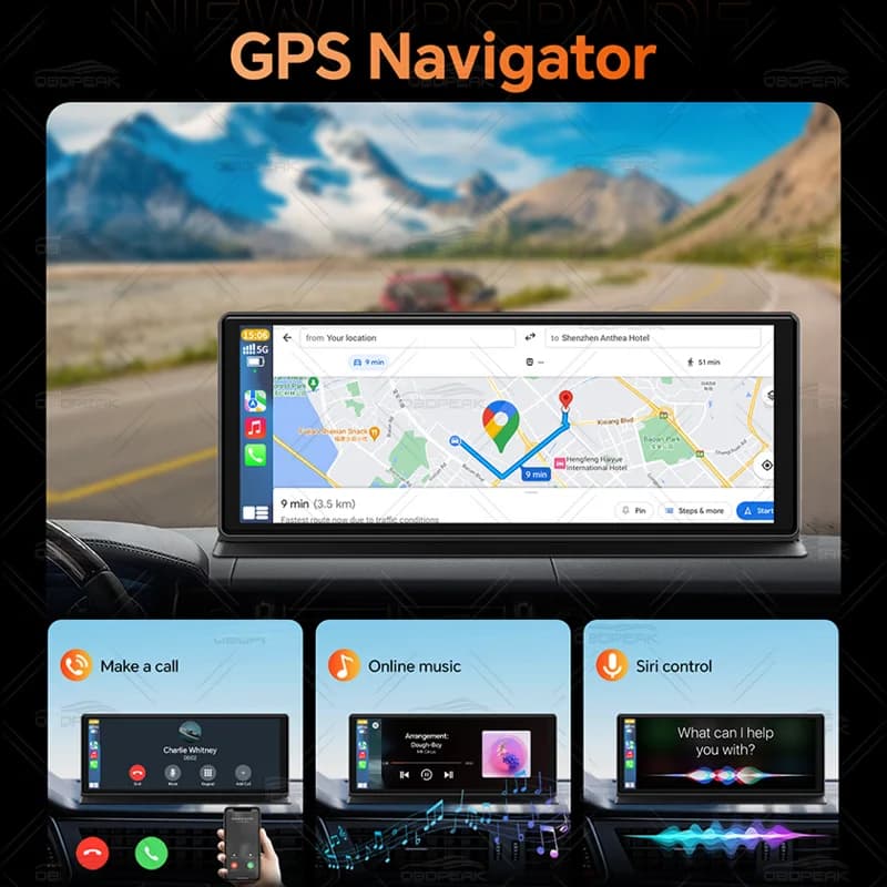 كاميرا OBDPEAK K8 Pro، أمامية 5K، خلفية 1080P، داش كام بشاشة 11.3 بوصة تعمل باللمس، Ai Carplay، أندرويد AUTO، نظام تحديد المواقع والملاحة، للرؤية الليلية DVR - 4