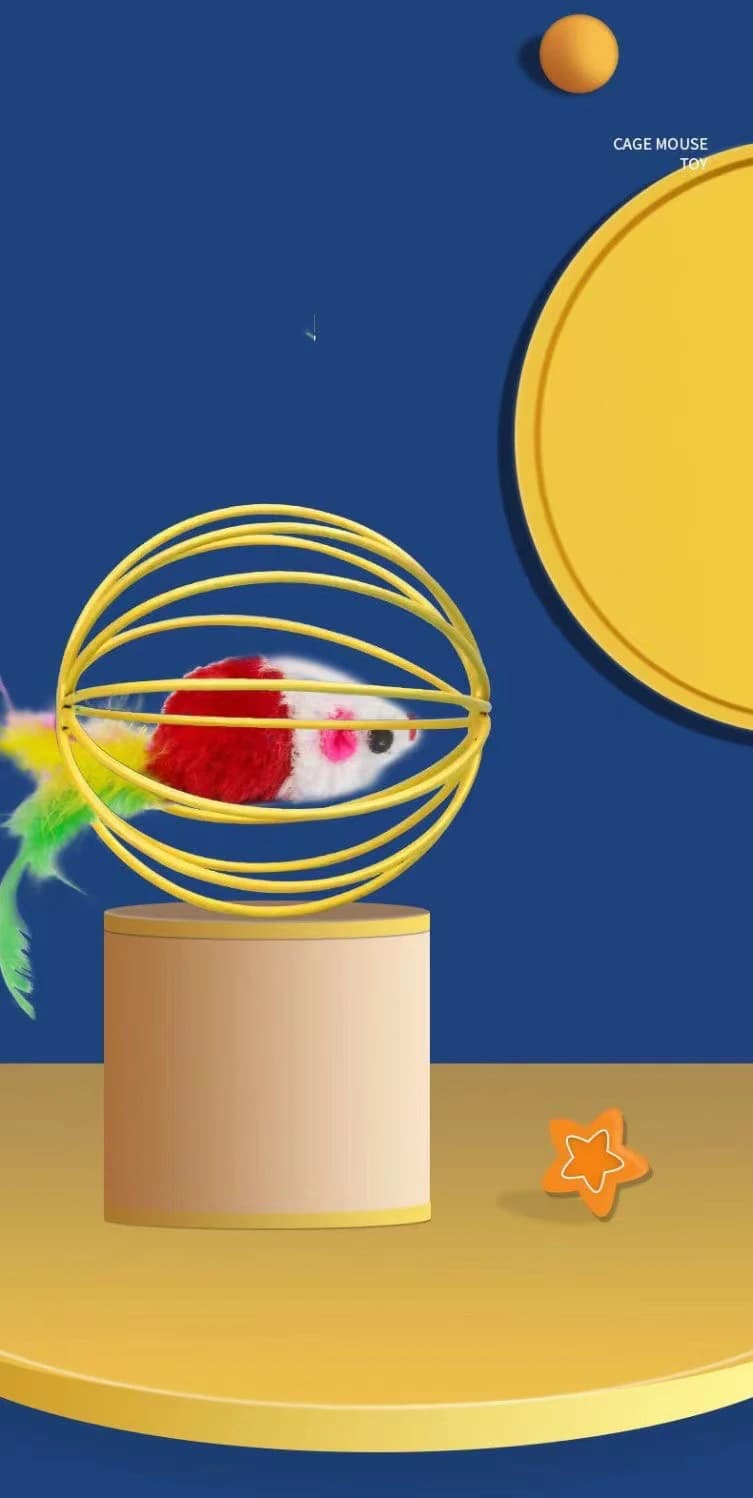 Cage Mice Ball Plush Simulation Colored Mouse Interactive Cat Toys Caged Mouse Ball Feather Wand Durable Plush Teaser - 5