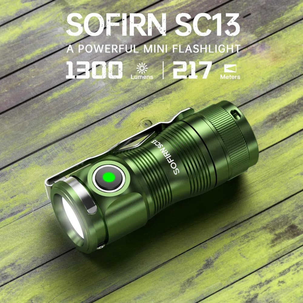Sofirn SC13 Black Green SST40 LED 1300lm Mini Tactical 18350 Flashlight 6000K Keychain Emergency Torch - 4