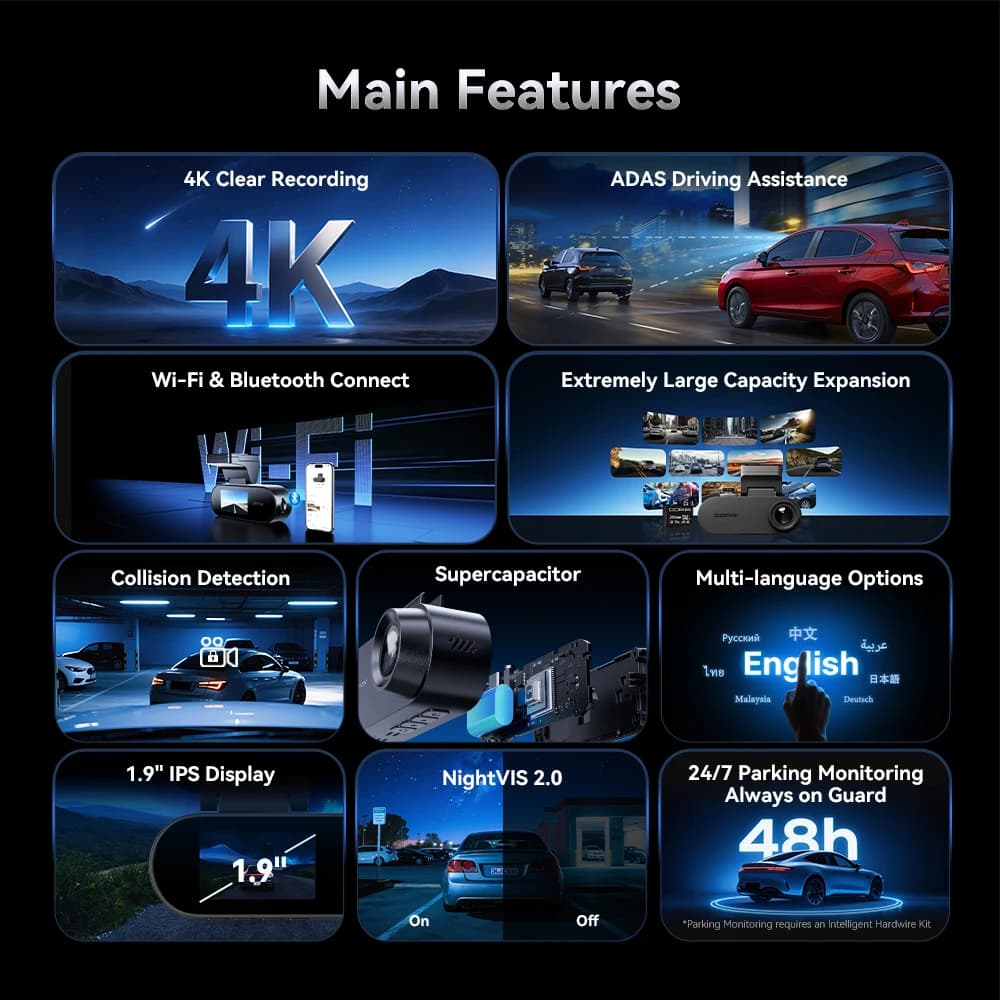 كاميرا داش للسيارة بيكتري A400 بدقة 4K - مع ADAS وواي فاي، شاشة IPS 1.9 بوصة، تدعم مراقبة الانتظار والرؤية الليلية - 2