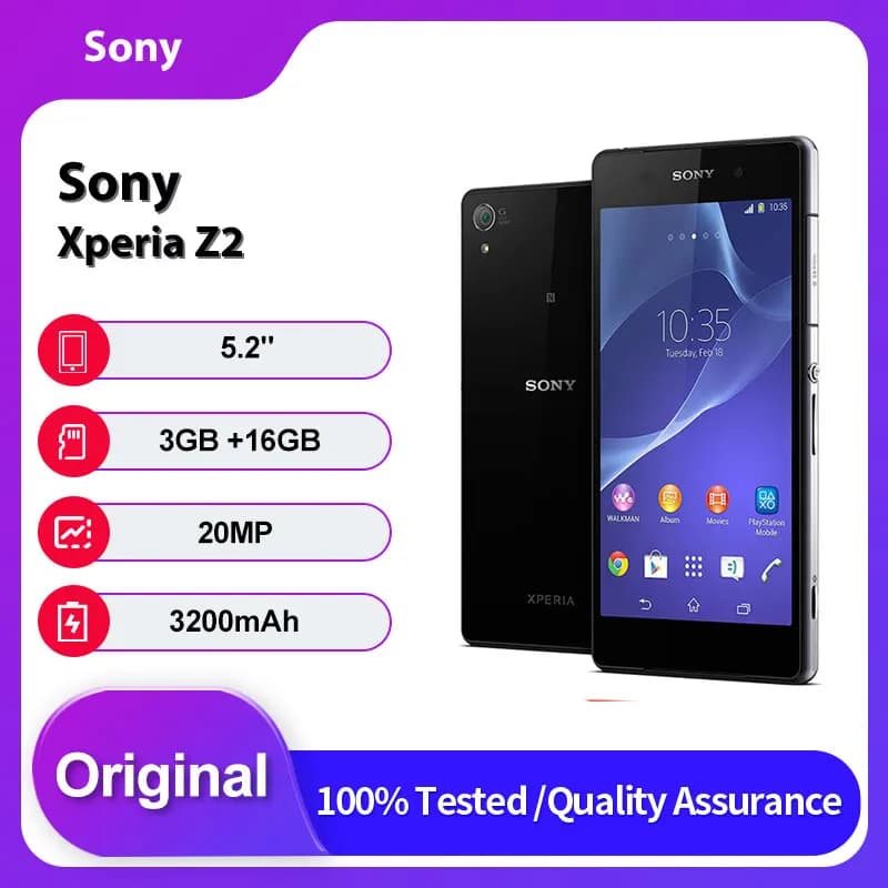 Original Unlocked Sony Xperia Z2 D6503 Bluetooth Mobile Phone 20MP 5.2 inches 16GB 3GB RAM