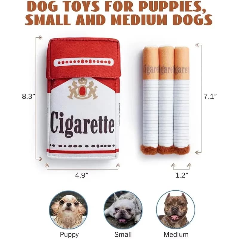 Funny Interactive Plush Dog Toys Creative Cigarette Interactive Giggles Dog Toys Funny Plush Chewing Toy Cigaret Box Pet Gifts - 2