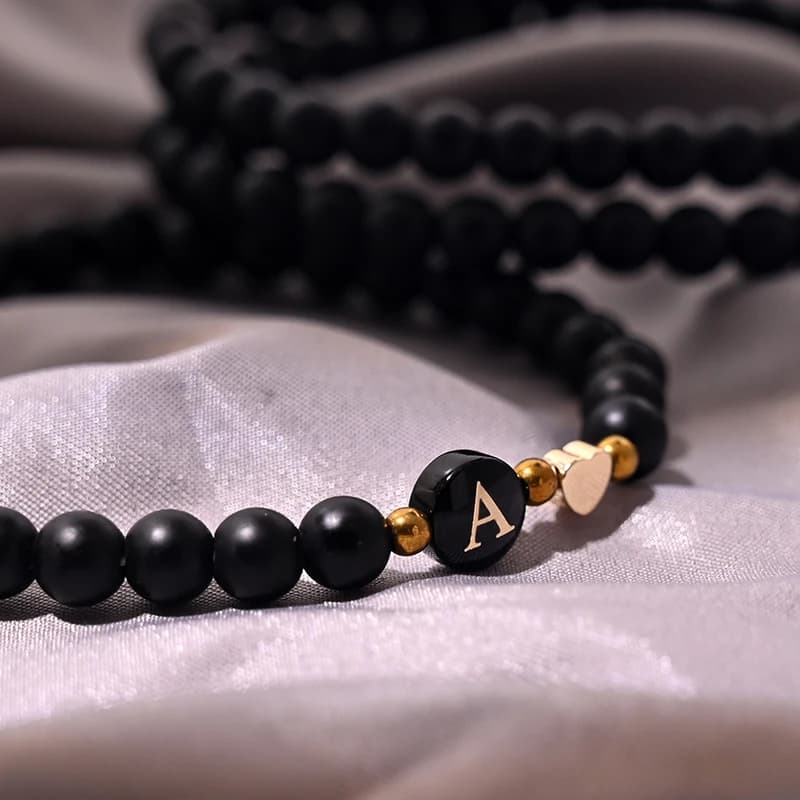 أساور عقيق أسود 4 ملم للرجال موضة مرنة قابلة للتعديل أساور قلب للرجال إكسسوارات مجوهرات - 6