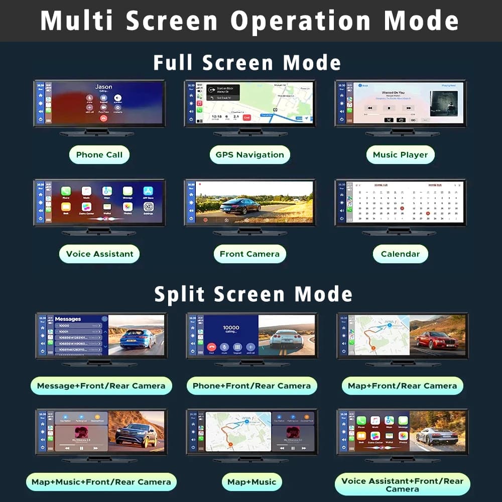 10.26" Dash Cam 4K 2160P Carplay Android Auto Car DVR 5G Wifi GPS FM Video Drive Recorder Stream Dahscam 360 ° Rotation Camera - 4