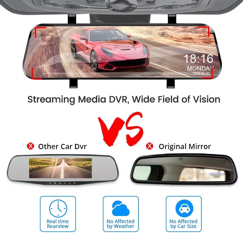 10 Inch Car DVR Car Touch Screen Video Recorder Dual 1080P Rearview Mirror Front and Rear HD Night Vision Camera Mirror - 4