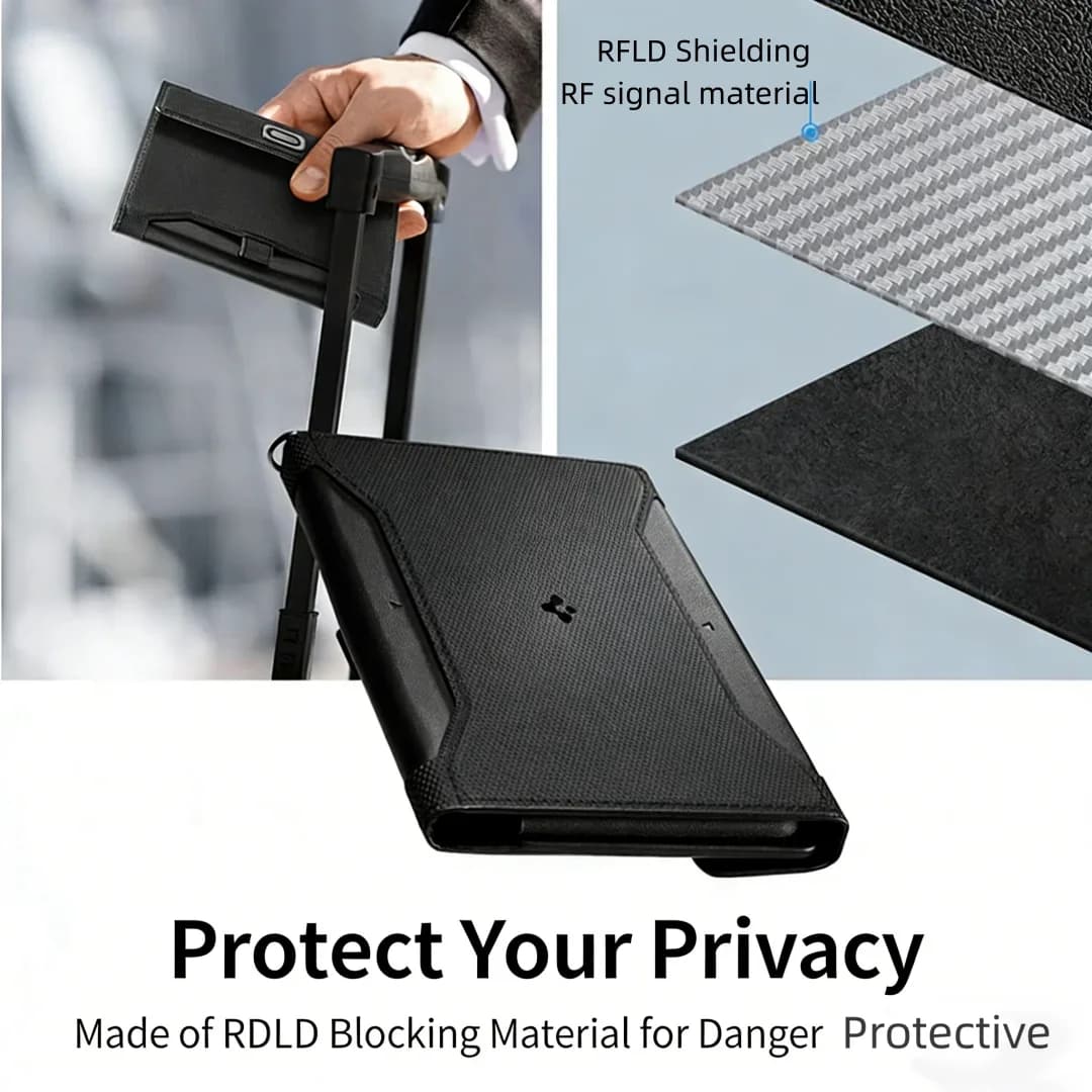 حافظة جواز سفر عالمية من Spigen مع حجب RFID، محفظة أصلية، حماية من السرقة والسقوط، هدية حافظة بطاقات - 5