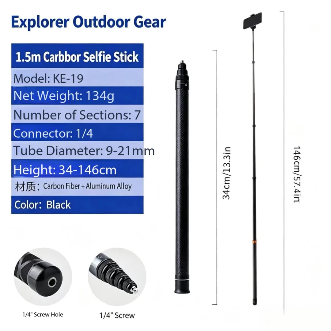 Applicable Insta360 X4/X3/X2 Ultra Long 3-meter Carbon Fiber Adjustable Extension Pole Invisible Selfie Stick - 5