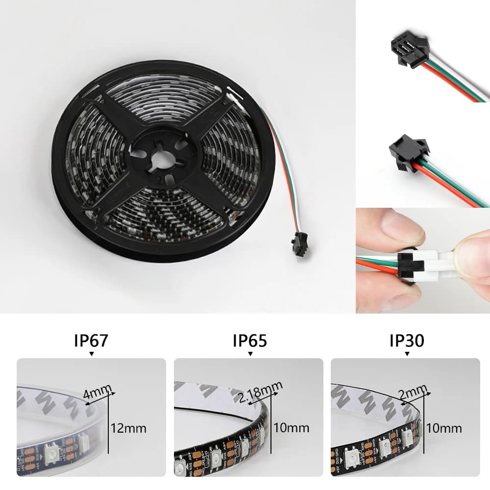 WS2812B LED Light DC5V Smart Pixel RGB Led Strip Light Individually Addressable IC IP30 IP65 IP67 Magic Tape Light Black PCB - 4