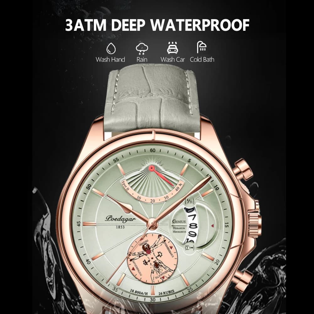 POEDAGAR Luxury Business Men's Quartz Wristwatch Waterproof Luminous Date Leather Man Watch Fashion Watches For Men Reloj Hombre - 3