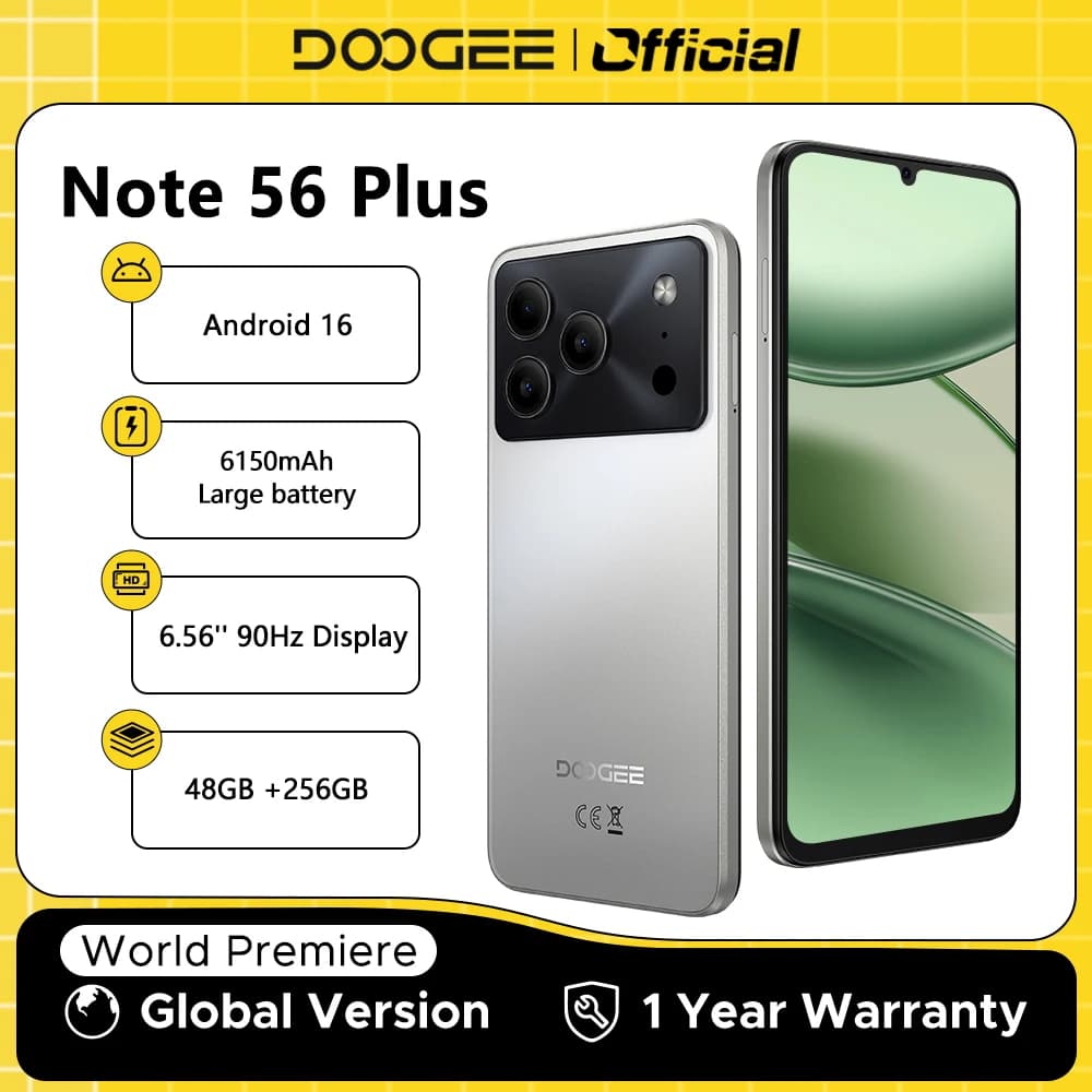 إصدار عالمي DOOGEE Note56 Plus أندرويد 16 هاتف ذكي 48 جيجابايت+256 جيجابايت بطارية كبيرة 6150 مللي أمبير شاشة 6.56 بوصة 90 هرتز كاميرا 50 ميجابكسل NFC