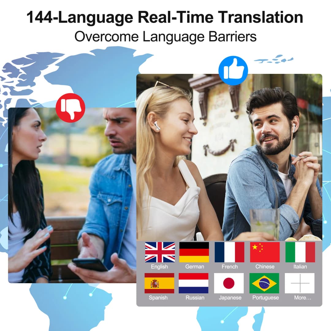 المترجمين في الوقت الحقيقي سماعات لاسلكية سماعات إلغاء الضوضاء IPX7 مقاوم للماء التحكم الذكي باللمس الاطفال النساء الرجال سماعات الأذن - 3