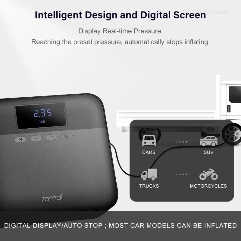 مضخة هواء محمولة 70mai، منفاخ إطارات للسيارات، 12V DC، مضخة إطارات مع ضغط مسبق الدراجات النارية والهوائية - 4