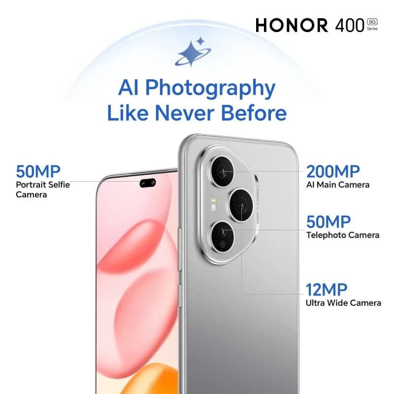 هونر 400 برو 5G، شاشة AMOLED 6.7 بوصة، 120 هرتز، كاميرا 200 ميجابكسل، معالج سناب دراجون 8 الجيل 3، بطارية 6000 mAh، شحن سلكي 100 واط، لاسلكي 50 واط، eSIM، NFC - 2