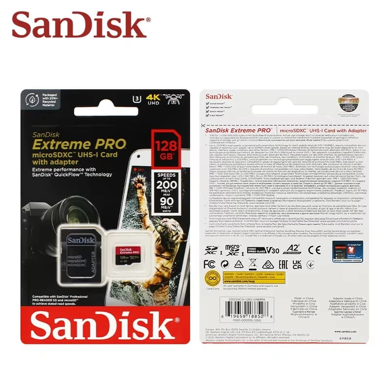 بطاقة ذاكرة Sandisk الأصلية 512 جيجابايت 256 جيجابايت 128 جيجابايت 64 جيجابايت 32 جيجابايت TF مايكرو SD فئة A1-10 UHS-1 ذاكرة فلاش مايكرو SD