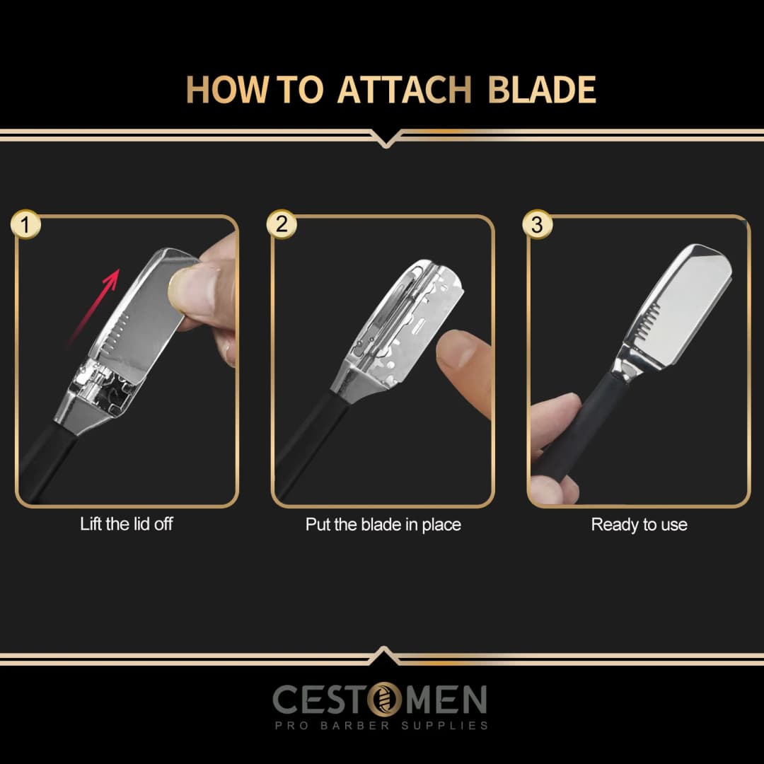 New Baber Beard Straight Edge Shaving Razor Men Hair Removal Tools Folding Zinc Alloy Safety Stainless Steel Shaver Knife Holder - 5