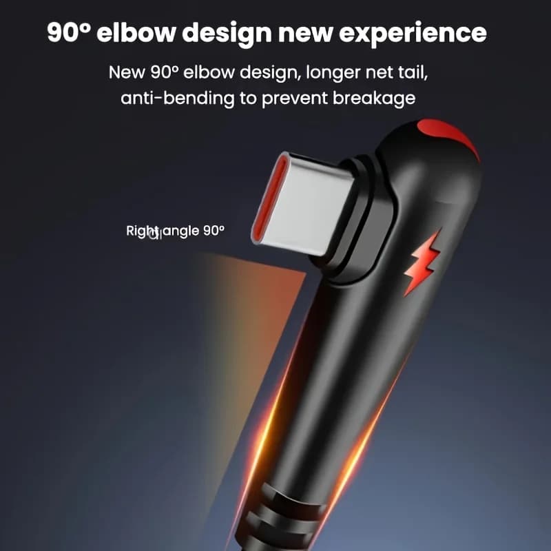 كابل NNBILI 120 وات شحن سريع USB إلى Type-C، مضفر من النايلون، 90 °   تصميم الانحناء، مناسب للشحن عالي السرعة لهاتف Huawei oppo - 2