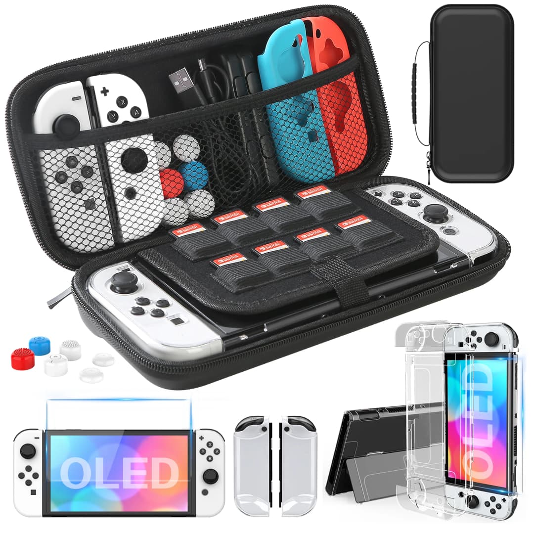 لـ Switch OLED Model Carrying Case 9 in 1 مجموعة ملحقات لـ 2022 نينتندو سويتش OLED موديل مع حافظة واقية