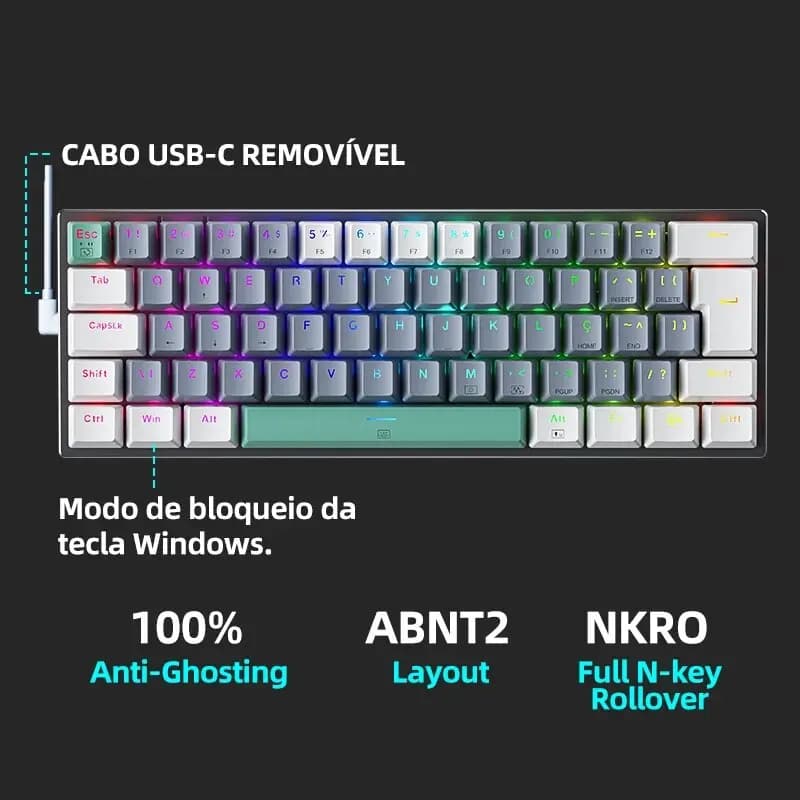 Machenike K500-B61 Mini Mechanical Keyboard 60% ABNT2 Layout RGB Backlight Hot-swappable NKRO Wired Gaming Keyboard For PC Gamer - 2