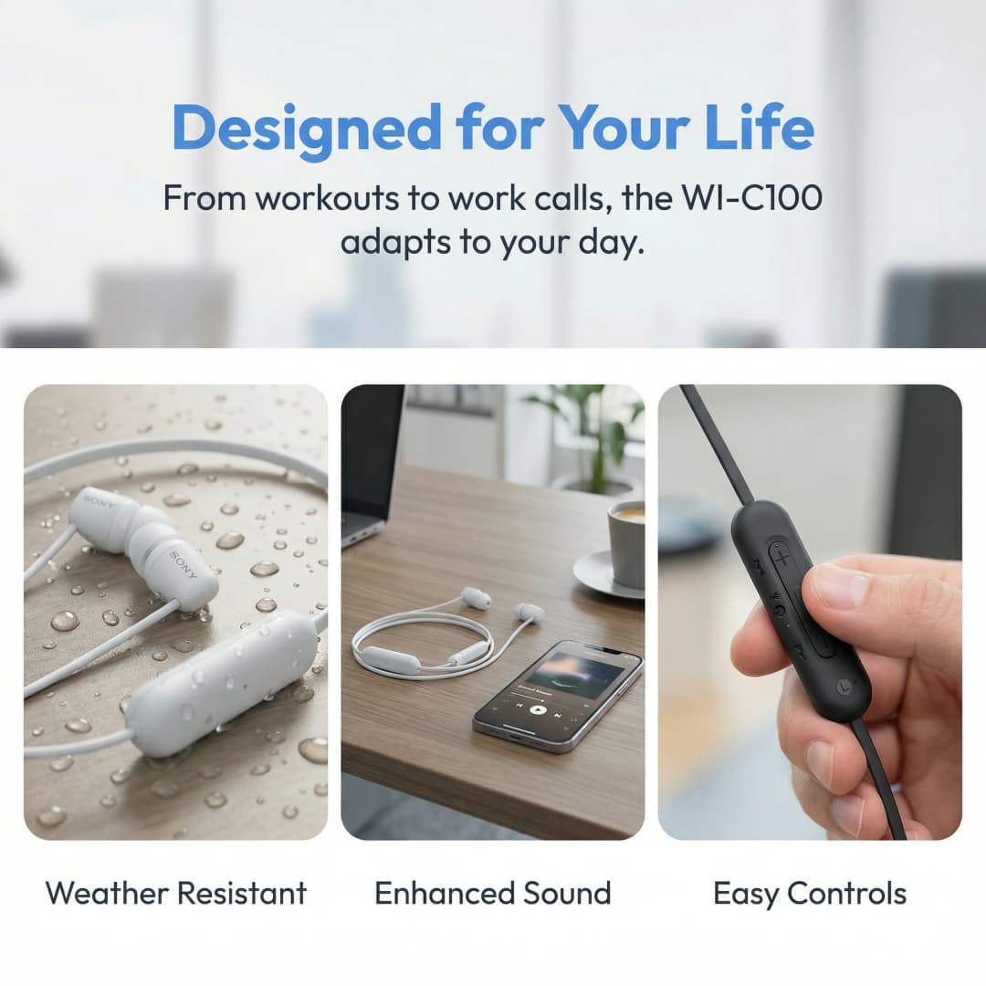 SONY WI-C100 Wireless Stereo Neck Hanging Bluetooth Earphones IPX4 Waterproof and Sweatproof About 25 Hours Long lasting Battery - 5