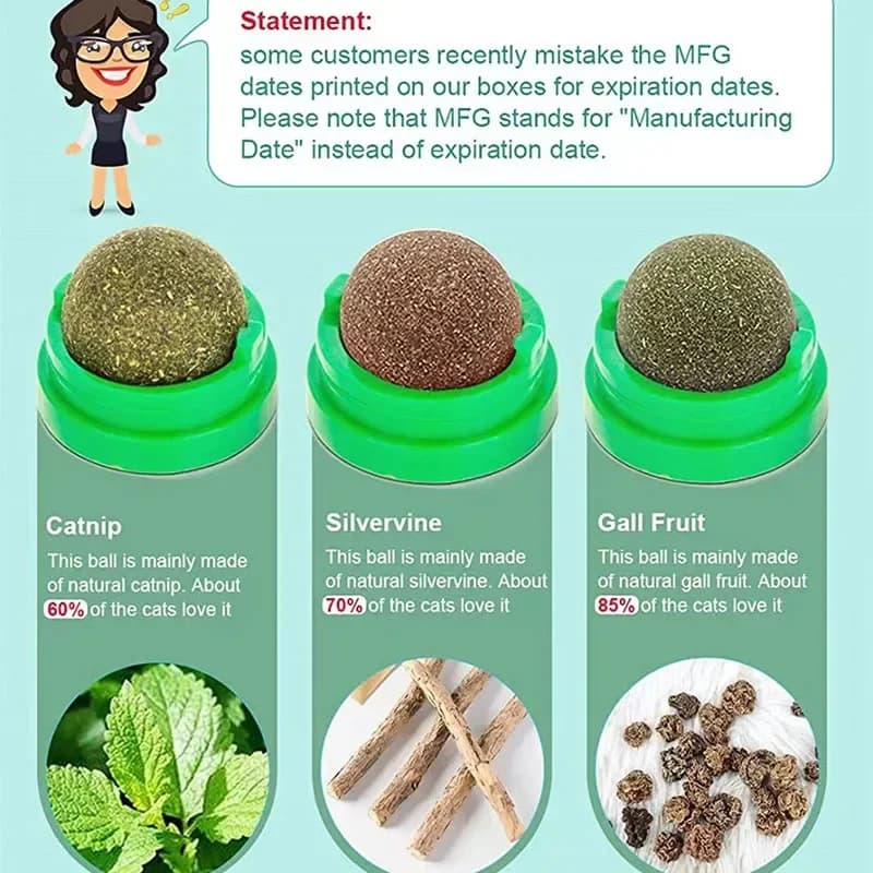 Cat Toy Catnip Cat Wall Stick-on Ball Toy Scratchers Treats Healthy Natural Removes Balls to Promote Digestion Cat Grass Snack - 4