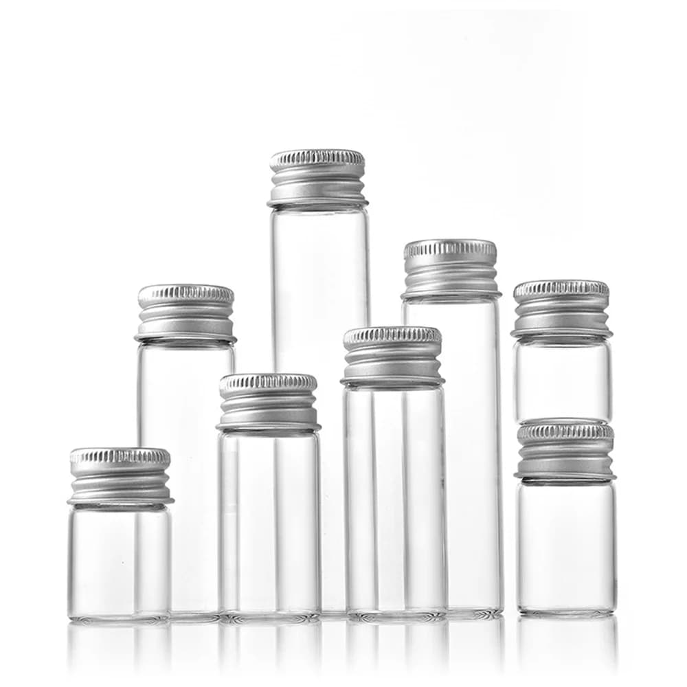 15/25/60/80/100ml Mini Glass Bottles Screw Top Aluminum Lids Sealed Packaging Bottle Sample Capsule Tube Jars Transparent Bottle - 5