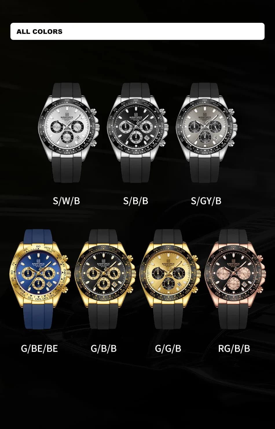 NAVIFORCE NF8054 Original Watches For Men Silicone Band Casual Sport Chronograph Luminous Wristwatch Relogio Masculino Male Gift - 6