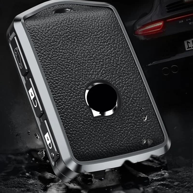 غطاء مفتاح سيارة من الجلد وسبائك الألمنيوم لفولفو S60 وS90 وXC40 وXC60 وXC90 وV60 وV90 وT6 وT8، حماية مفتاح السيارة - 3