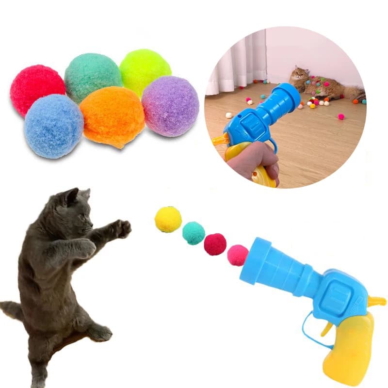 Cat Toys Interactive Launch Training Creative Kitten Toys Pompoms Games Stretch Plush Ball Toys Cat Supplies Pet Accessories