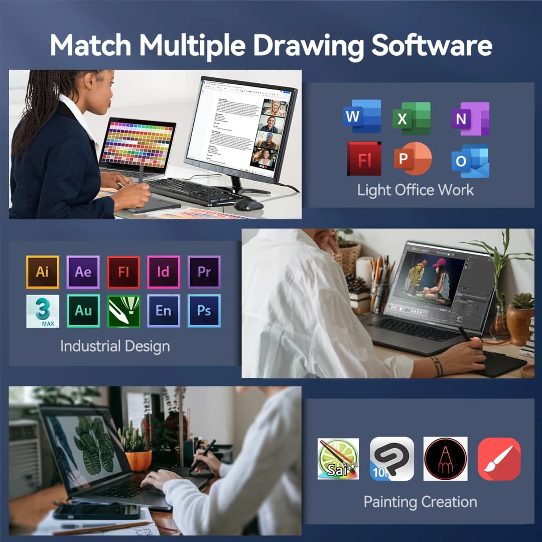 جهاز لوحي للرسم 6 بوصة، لوحة أقلام رقمية متوافقة مع أندرويد وويندوز وماك، مثالية للابتوب - 5