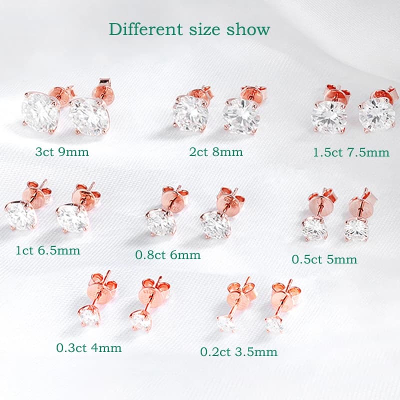 أقراط مسمارية من الموايسانتي باللون الذهبي الوردي من سميو 0.2-3 قيراط للنساء، أقراط كلاسيكية لامعة لحفلات الزفاف من الألماس المخبري من الفضة النقية عيار 925 - 5