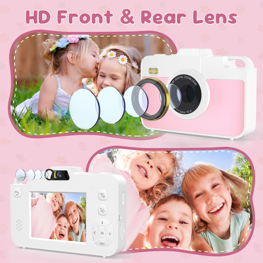 كاميرا تصوير للأطفال بدقة 48 ميجابكسل، تكبير 16X، عدسة مزدوجة، مسجل فيديو رقمي، كاميرا سيلفي للمبتدئين - 3