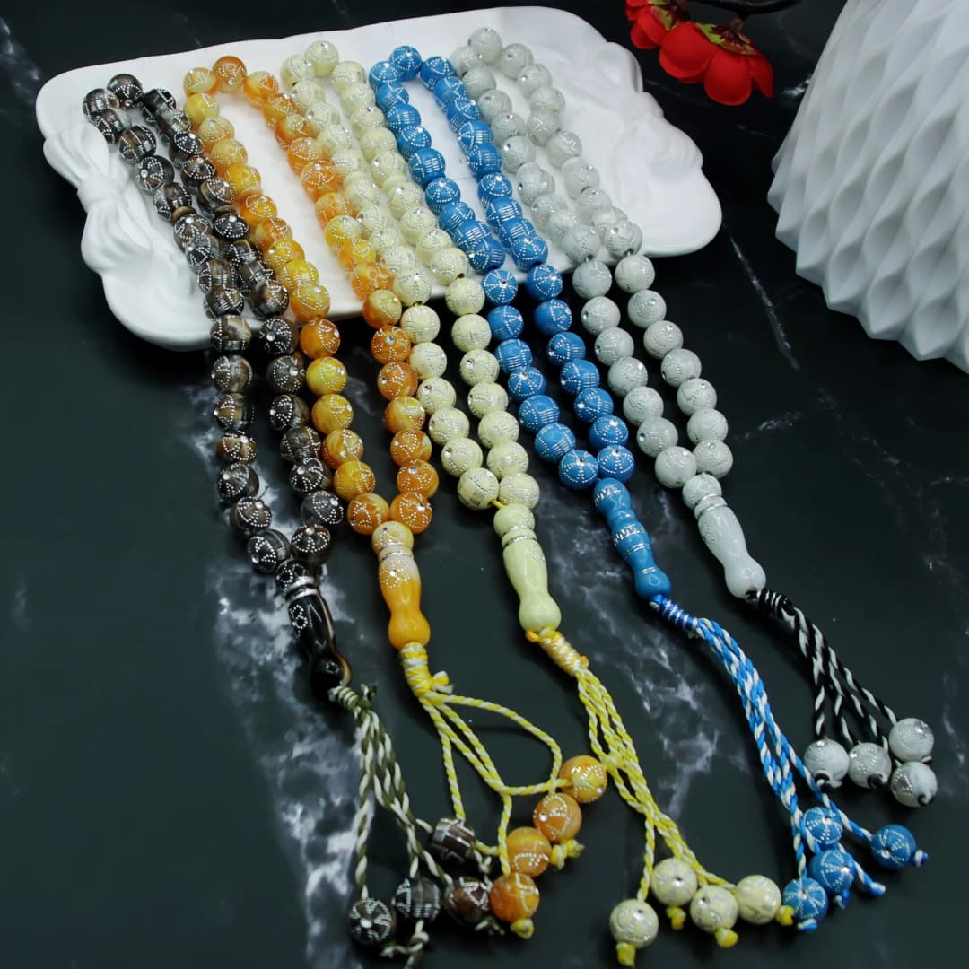 5 Pack Muslim Tasbih 8mm 33 Beads Islamic Prayer Rosary Bead Muslim Grains Resin  Islam  Prayer Beads Necklace Hand Bracelets