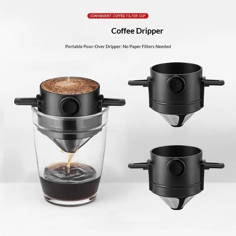 صانع قهوة محمول مجموعة صب القهوة مع كوب قهوة من الفولاذ المقاوم للصدأ فلتر صب القهوة القابل للطي للسفر - 2