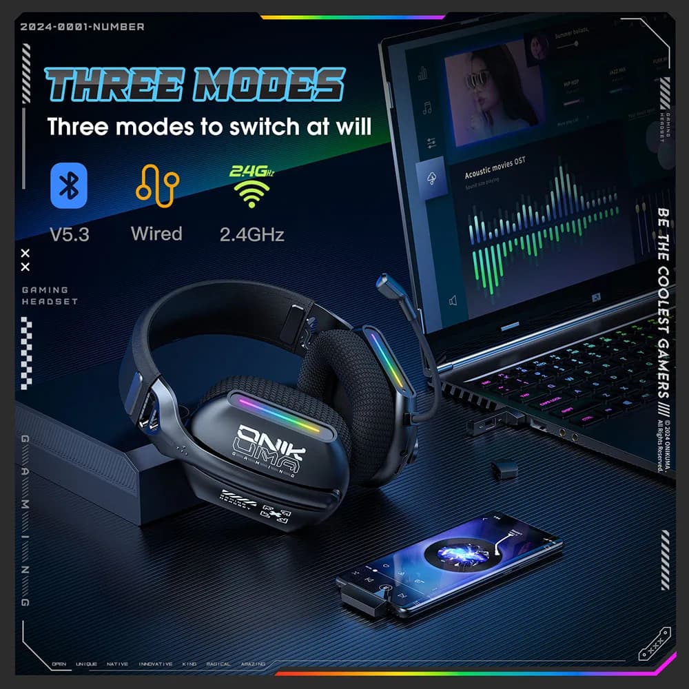 سماعة رأس للألعاب اللاسلكية: 3 أوضاع 2.4G/سلكية/بلوتوث، ميكروفون HD قابل للثني، وسادات أذن ناعمة، صوت غامر لـ PC/PS4/PS5 - أسود - 5