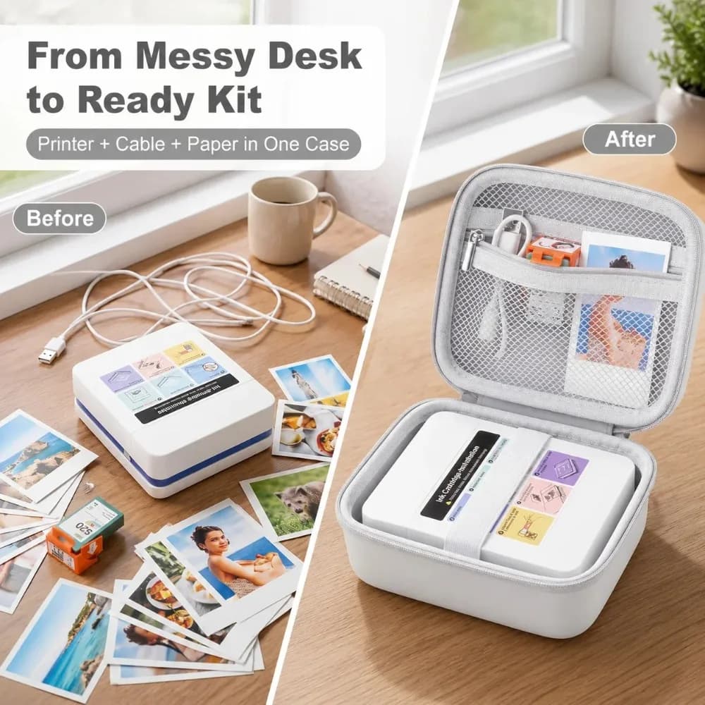 Photo Printer Case for Nelko PP01/PP03, EVA Hard Shell Travel Storage Organizer Bag for Printer, Sticky Paper, Cable Only - 6