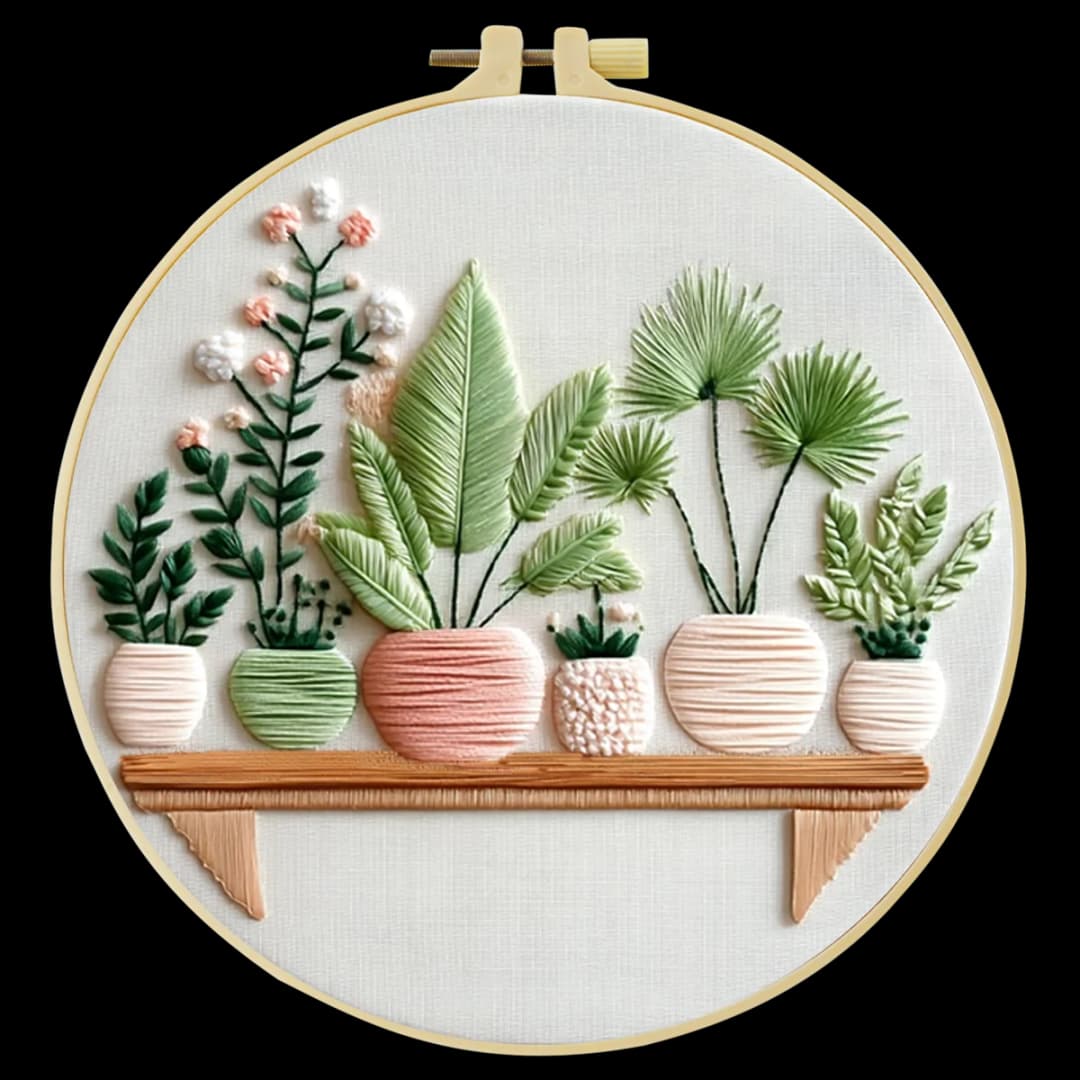 1pc 20X20CM/15X15CM 7.87/6.3inch Potted Plant Embroidery Starter Kit DIY Kit DIY Embroidery Kit Manualidades Set for Beginner - 4