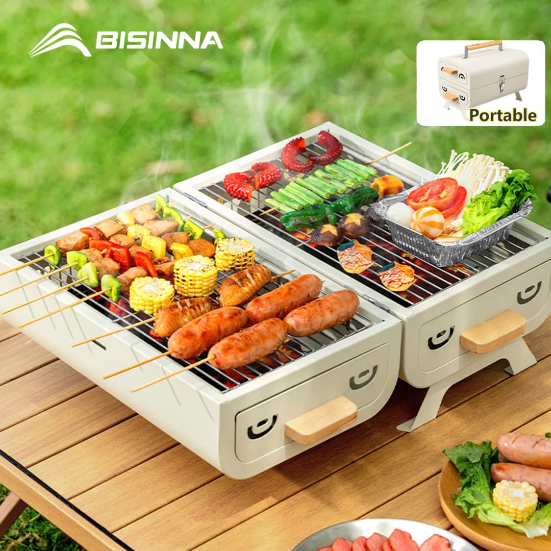 BISINNA Camping Barbeque Stove Multi-functional Portbale BBQ Charcoal Grill With Dual Side Camping Supplies