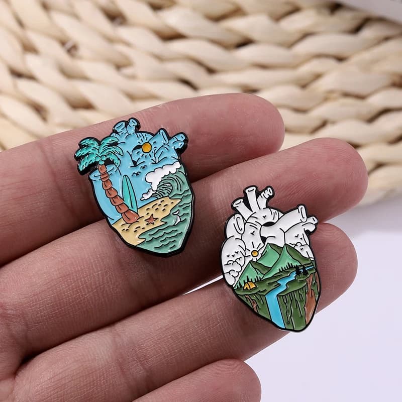 Camping Scenery Heart Enamel Pin Organ Beach Mountain Hiking Brooch Lapel Pin Sweater Backpack Hat Accessories Jewelry Wholesale - 4