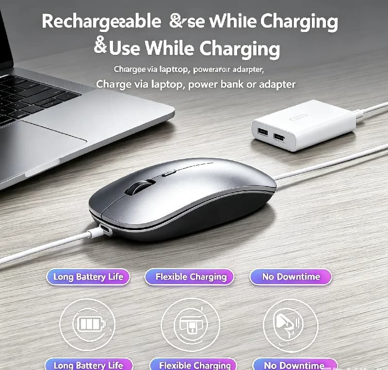 Ergonomic Wireless Gaming Mouse RGB Backlight USB Compatible Rechargeable Silent Backlit Mouse for Laptop PC - Silent Gaming Mic - 5