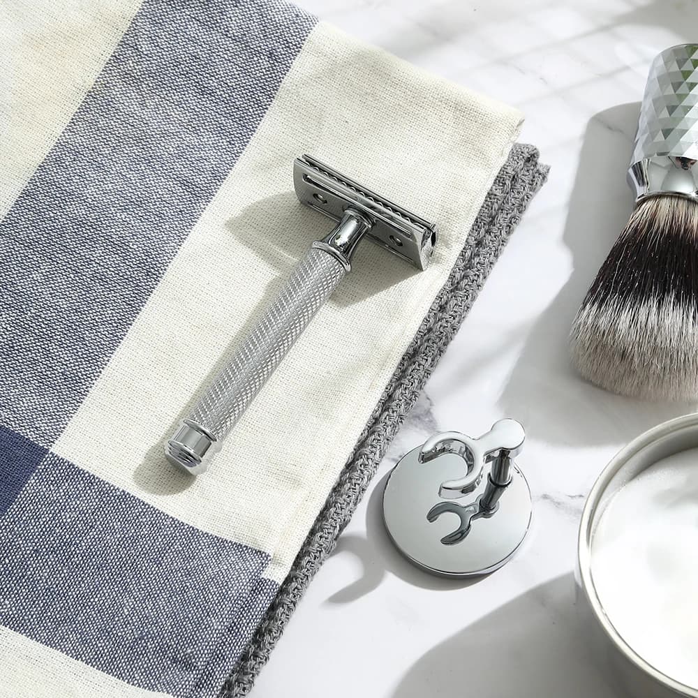 شفرات حلاقة فردية فاخرة آمنة، شفرة حلاقة مزدوجة الحافة، شفرات حلاقة للرجال مع حامل شفرات و5 شفرات بلاتينيوم - 3