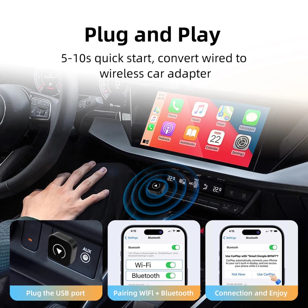 محول عالمي 2in1 لاسلكي CarPlay وAndroid Auto، صندوق صغير ذكي للسيارات السلكية، تشغيل فوري، WiFi اتصال سريع - 4